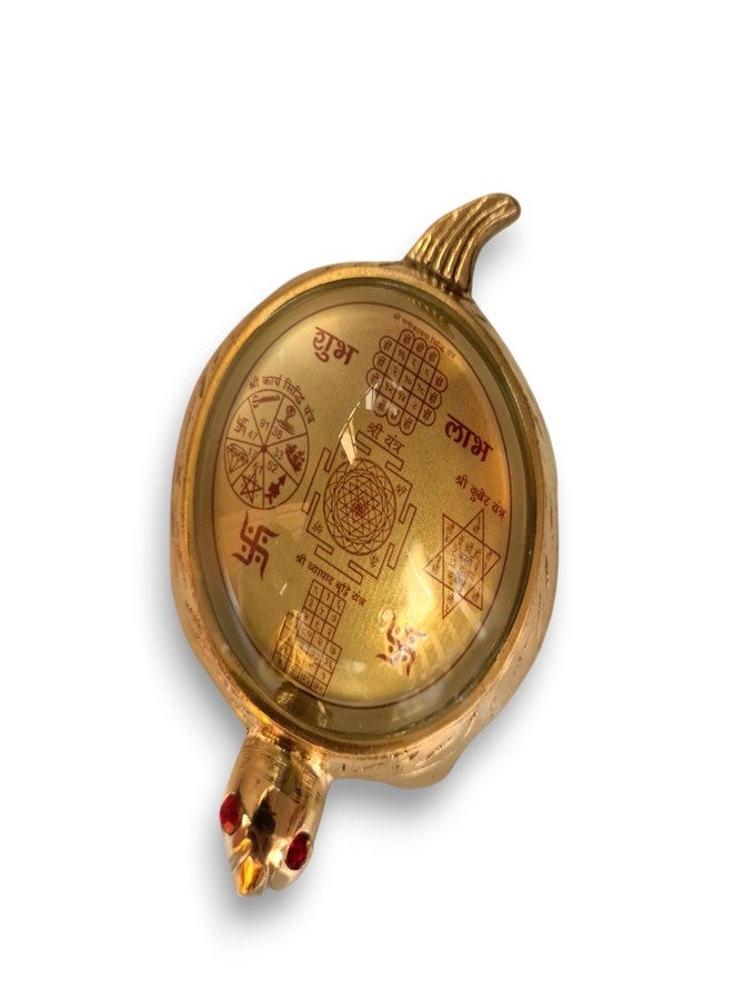 RAISOM 100% Brass Vastu Feng Shui Tortoise | Golden Antique Finish | Shree Yantra, Manokamna, Byapaar Briddhi, Karya Siddhi & Kuber Yantra for Good Luck & Prosperity | Weight: 108 gram Length: 9 cm - Image 1